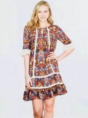 Matilda Jane Make Believe Intermission Dress Women Size S Floral Lace Boho